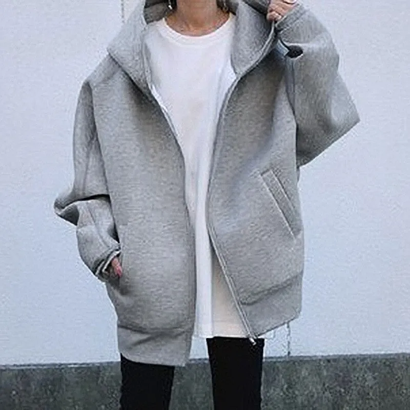 Fashionkova  Women Hooded Sweatshirts Solid Hoodies Coats 2022 Autumn Winter Cardigan Zipper Casual Loose Plus Size Pocket Jackets