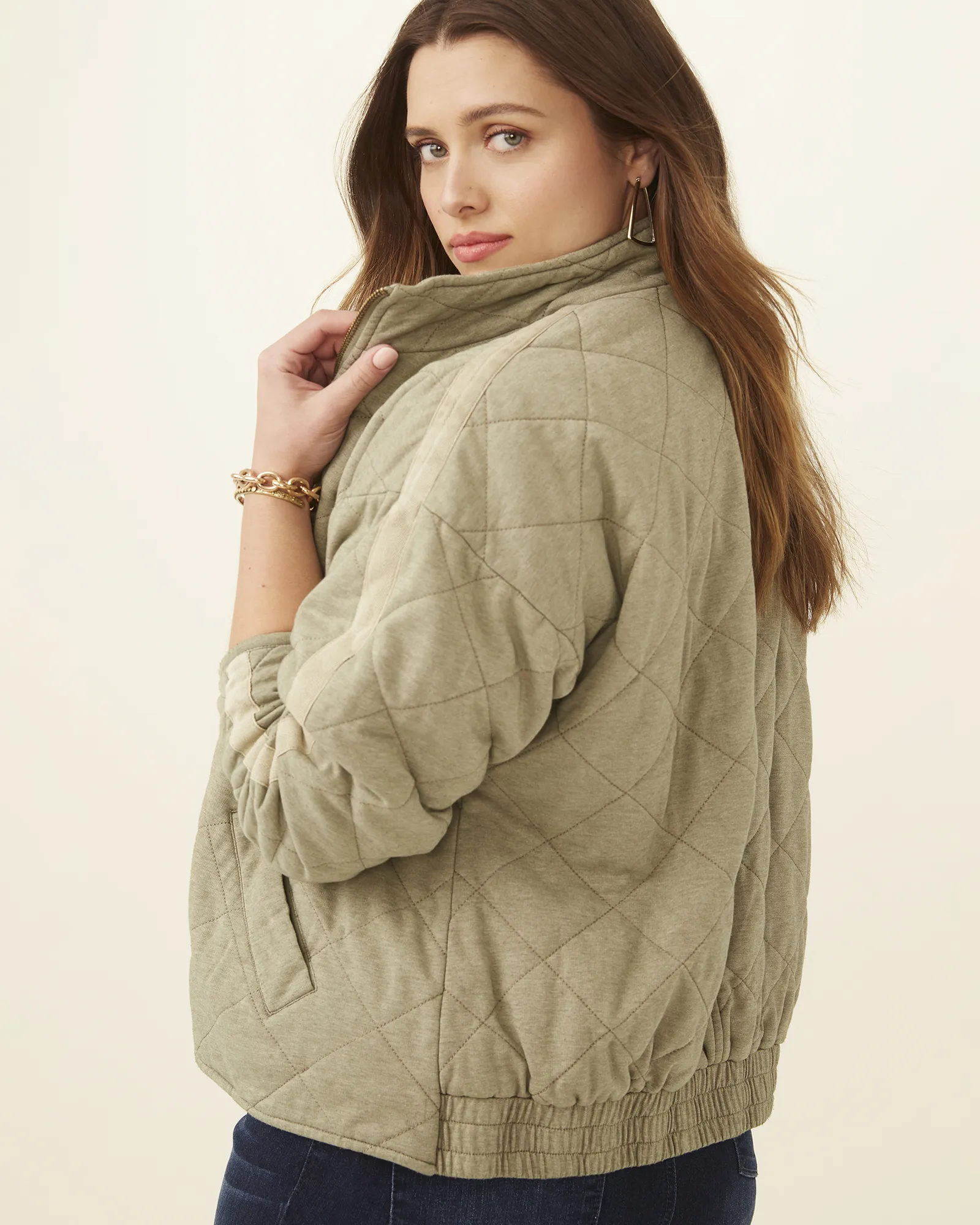 Gena Quilted French Terry Jacket | Forest Green