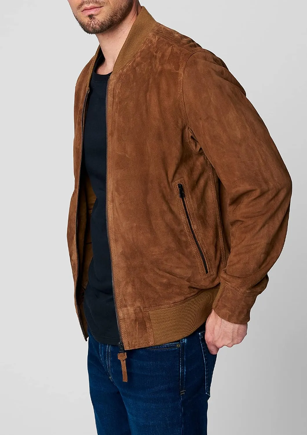 Havara Brown Suede Bomber Leather Jacket