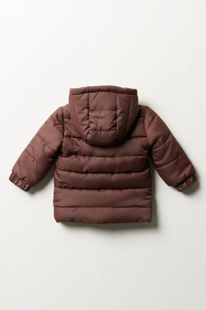 Hooded Puffer Jacket Brown