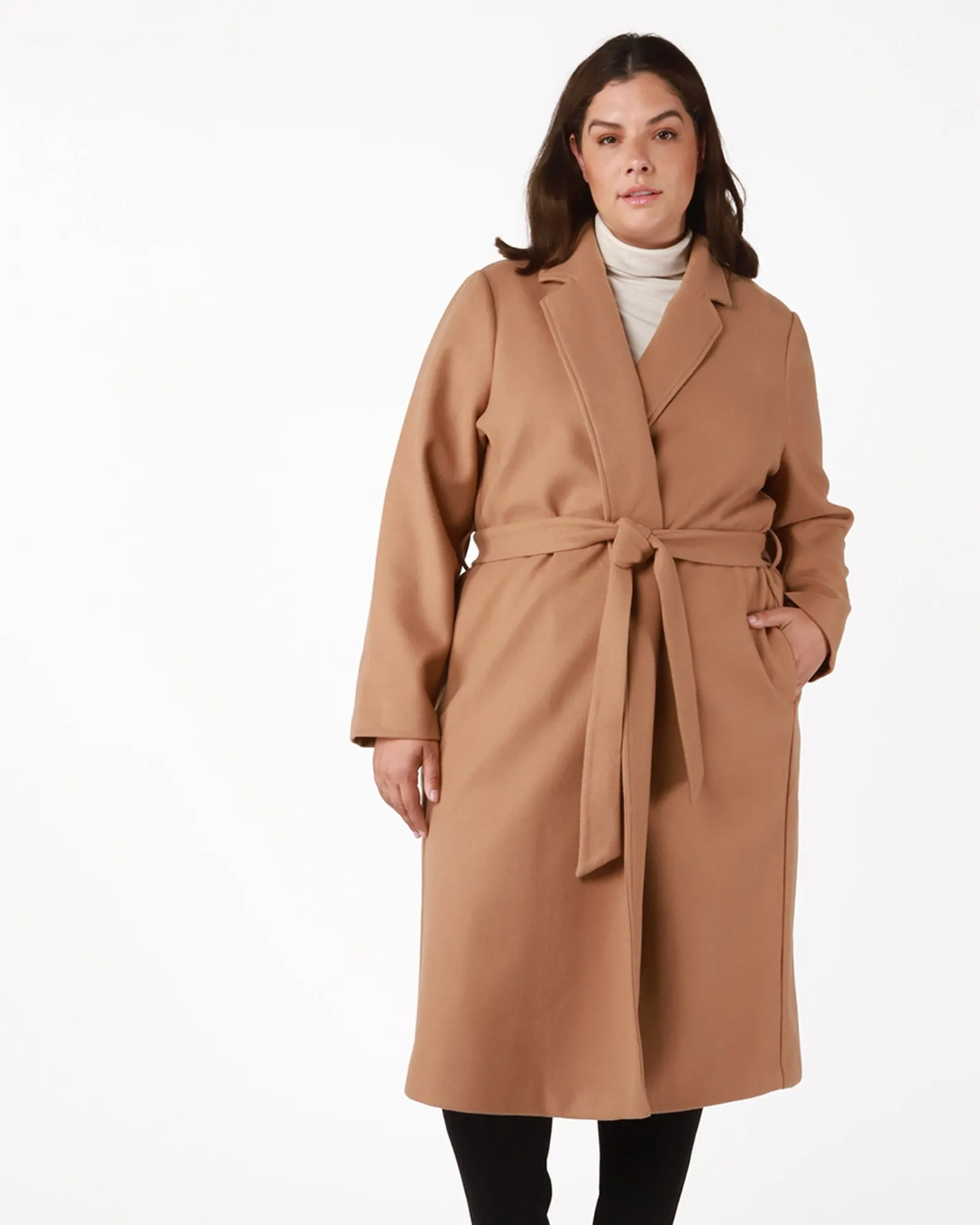 Iliana Longline Belted Coat | Tan