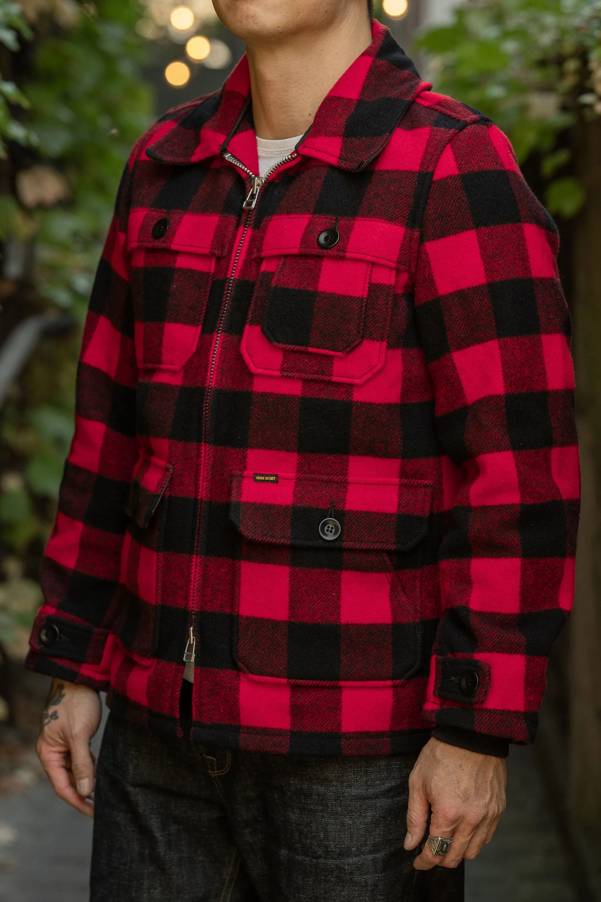 Iron Heart IHW-19-RED Wool Buffalo Check Hunting Jacket - Red