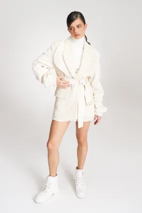 'Kehlani' Oversized Cream Tweed-Blend Bomber Blazer