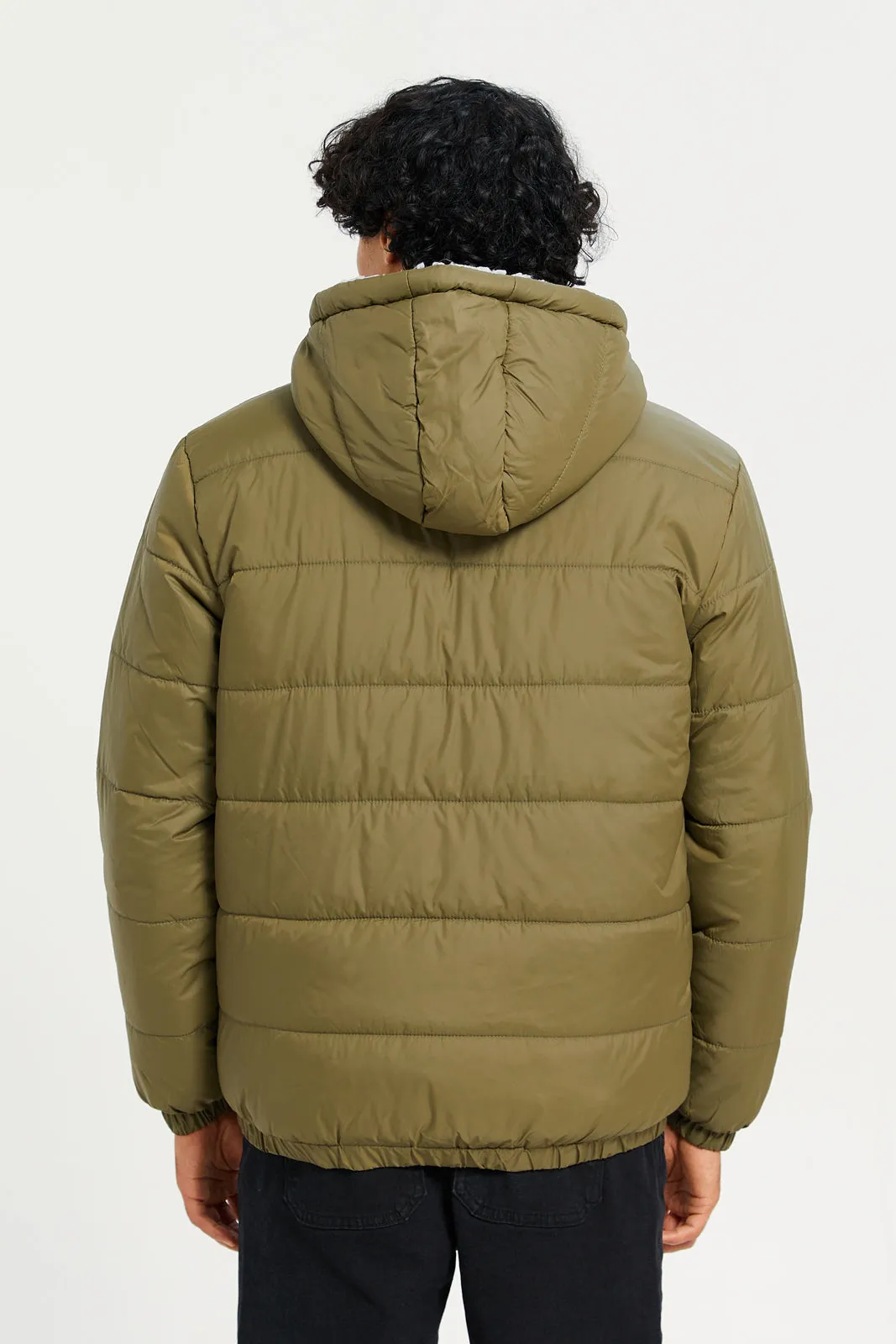 Men Green Hooded Puffer jacket