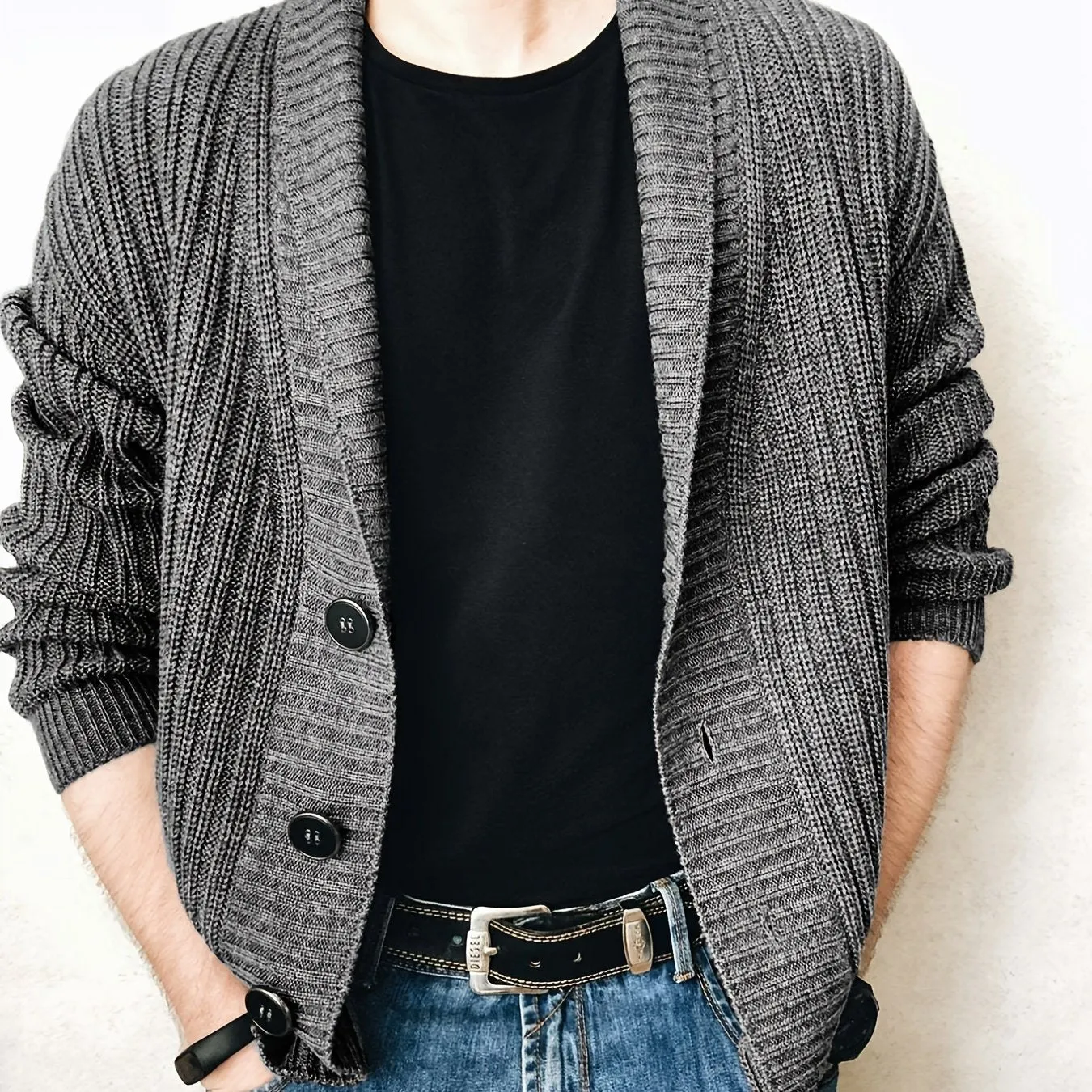 Men's Casual Shawl Collar Cardigan Long Sleeve Button Down Cardigan Lightweight Open Front V Neck Sweater