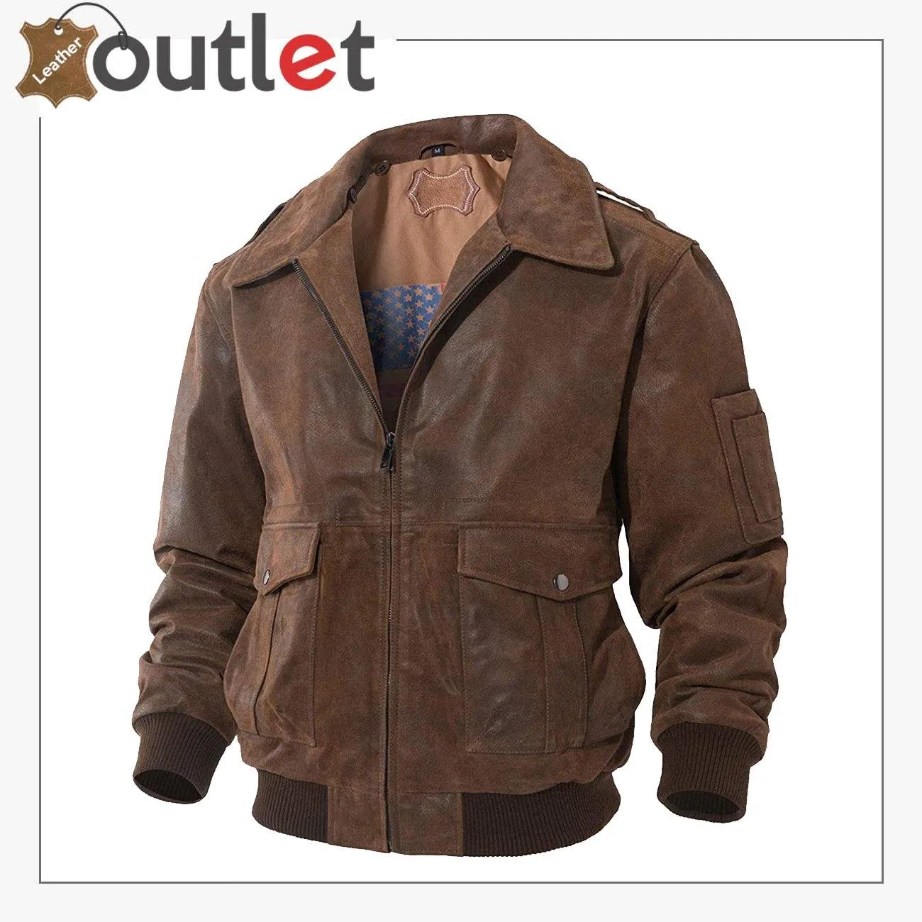 Mens Leather Flight Bomber Jacket