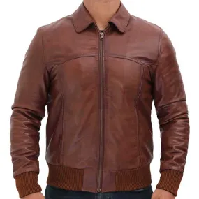 Men's Vintage Brown Leather Bomber Jacket