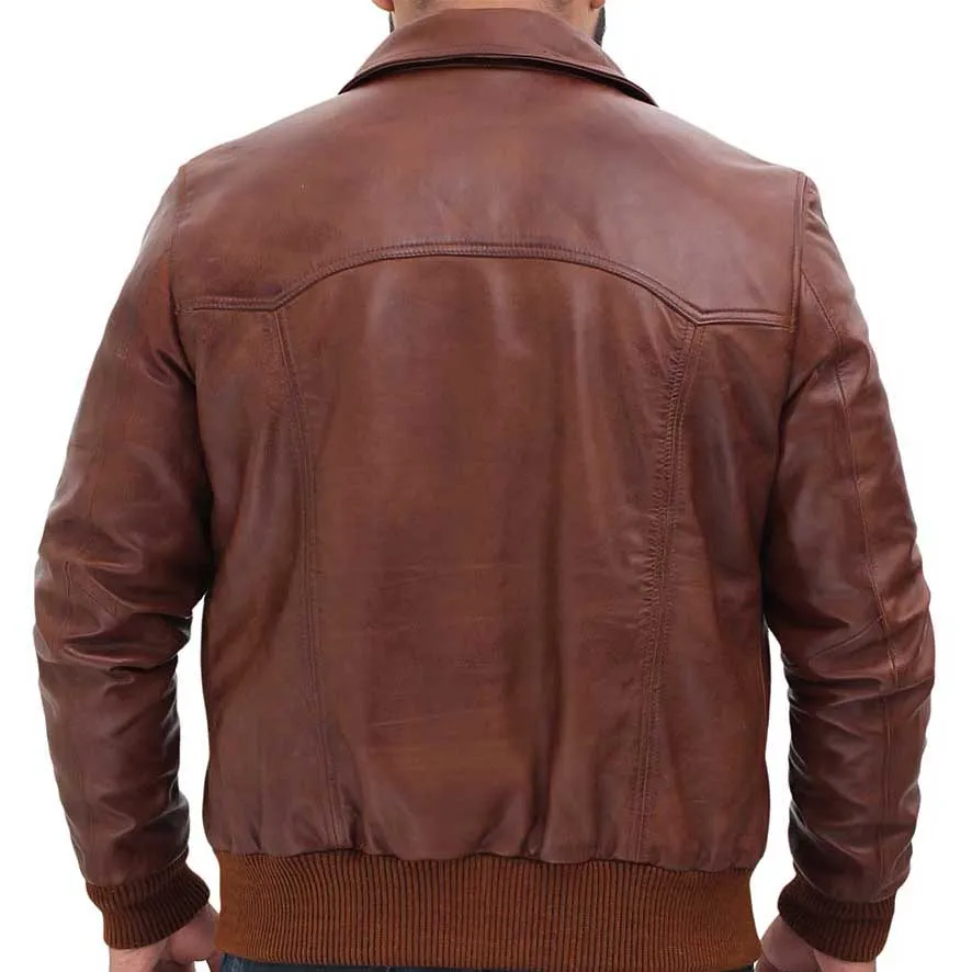 Men's Vintage Brown Leather Bomber Jacket