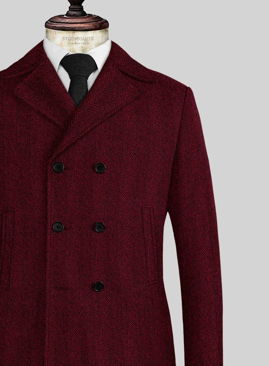 Naples Wide Herringbone Mahogany Tweed Pea Coat