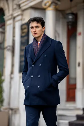 Navy Blue Double-Breasted Men's Coat.