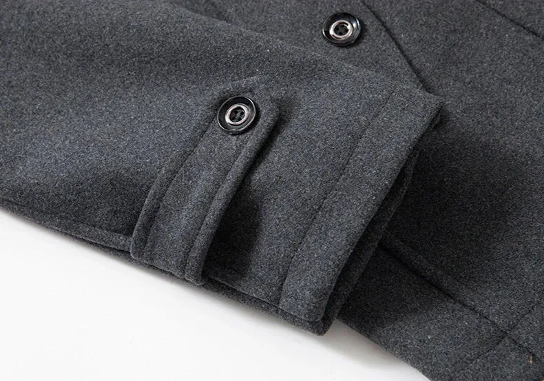 New Winter Wool Coat Men Fashion Double Collar Thick Jacket Single Breasted Trench Coat Men Casual Wool Blends Overcoats Men