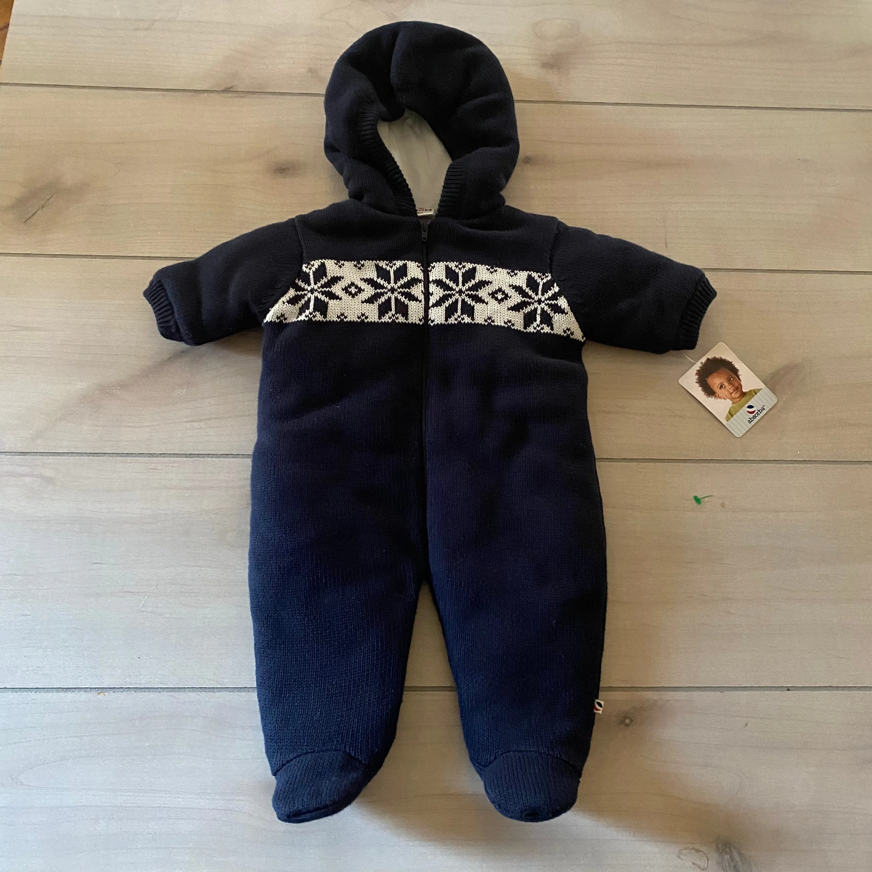 NWT Absorba Navy Snowflake Sweater Zipper Hooded Snowsuit