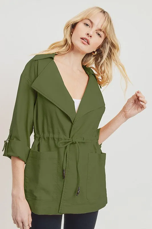 Olive Roll Up Sleeve Jacket