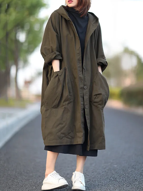 Original Solid Hooded Long Sleeve Outerwear&Coat