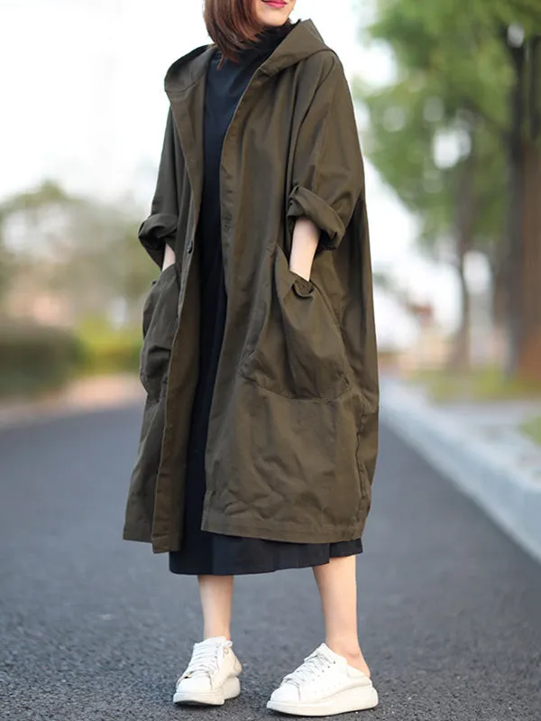 Original Solid Hooded Long Sleeve Outerwear&Coat