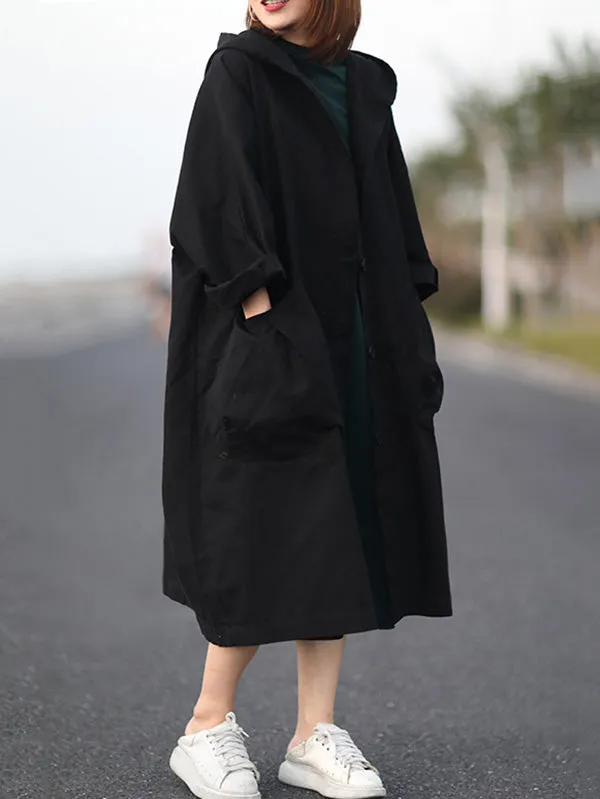 Original Solid Hooded Long Sleeve Outerwear&Coat