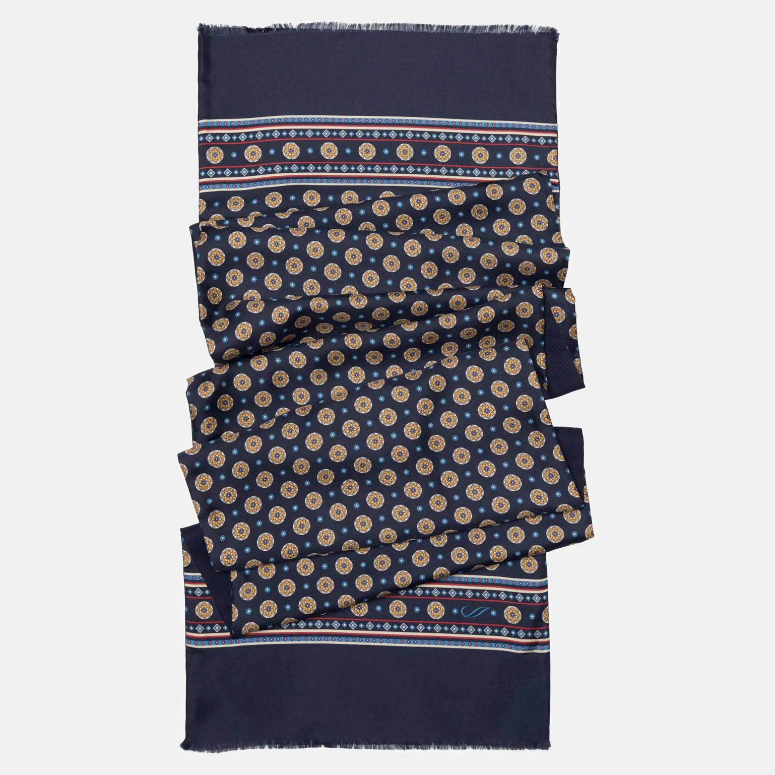 Palatino - Wool Backed Silk Scarf - Navy & Yellow