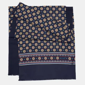 Palatino - Wool Backed Silk Scarf - Navy & Yellow