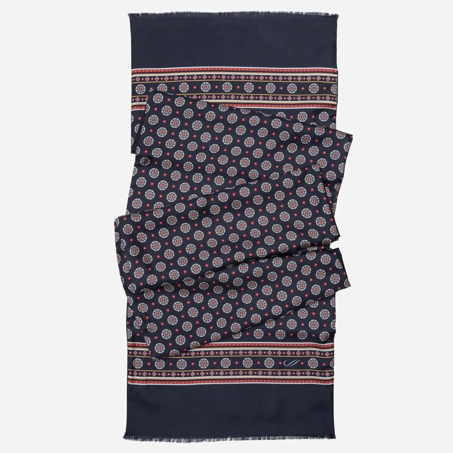 Palatino - Wool Backed Silk Scarf - Navy, Grey & Burgundy