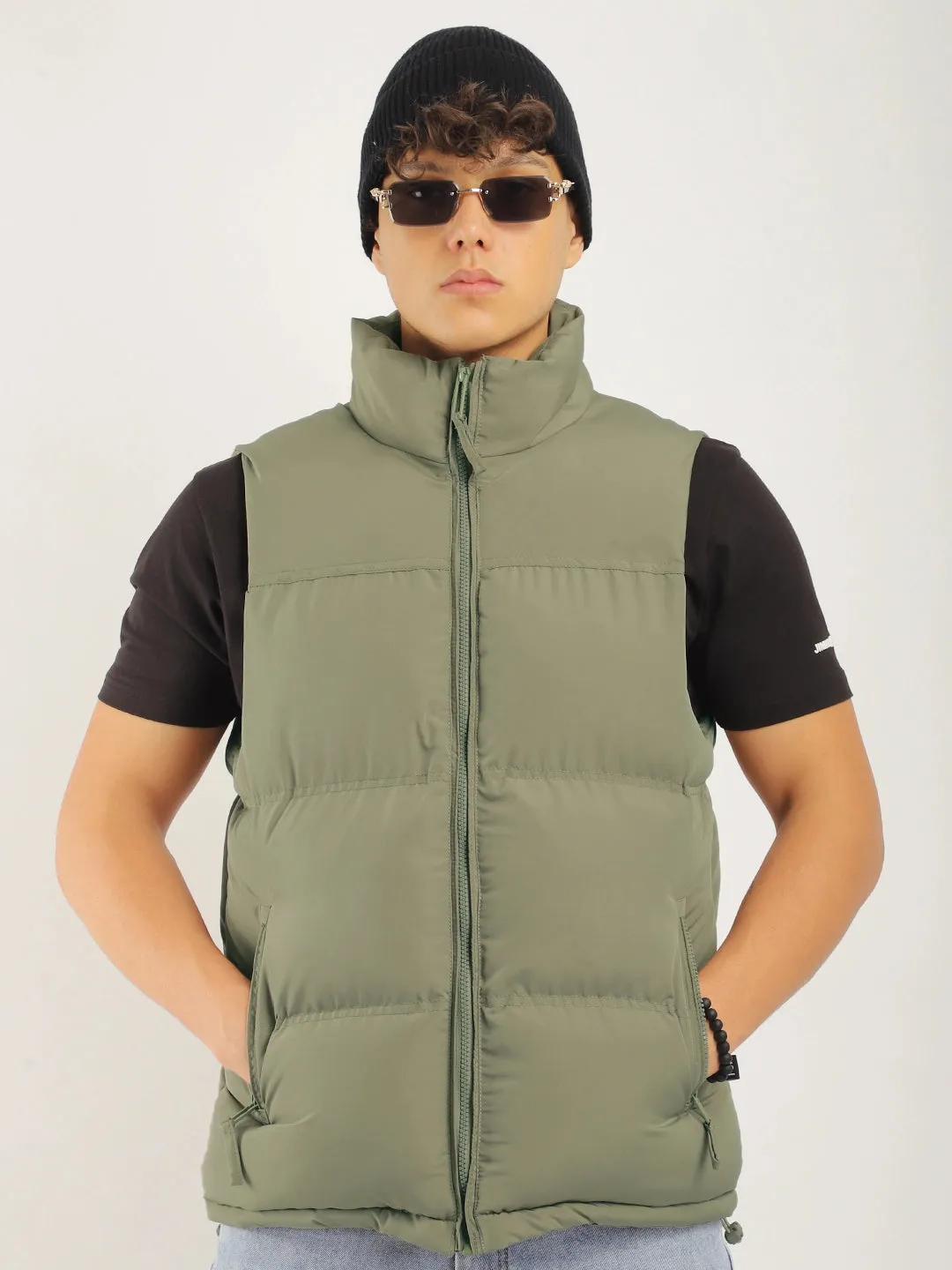 Quilted Gilet Cut Sleeves Umber Brown Puffer Jacket