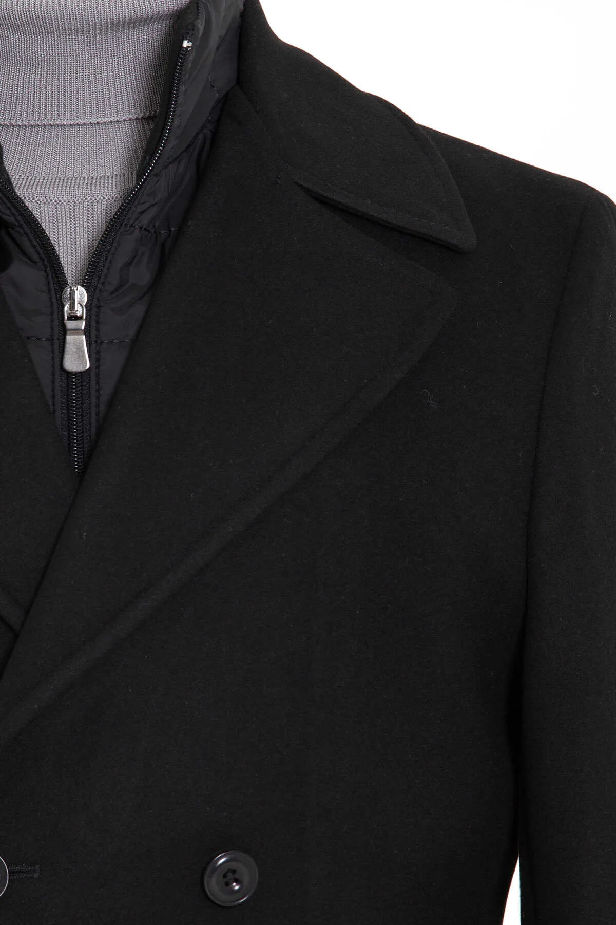 Regular Fit Cachet Double Breasted Black Coat