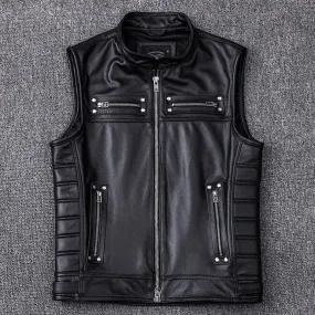 Rivet Genuine Cowhide Leather Vest Men's Motorcycle Biker Vests