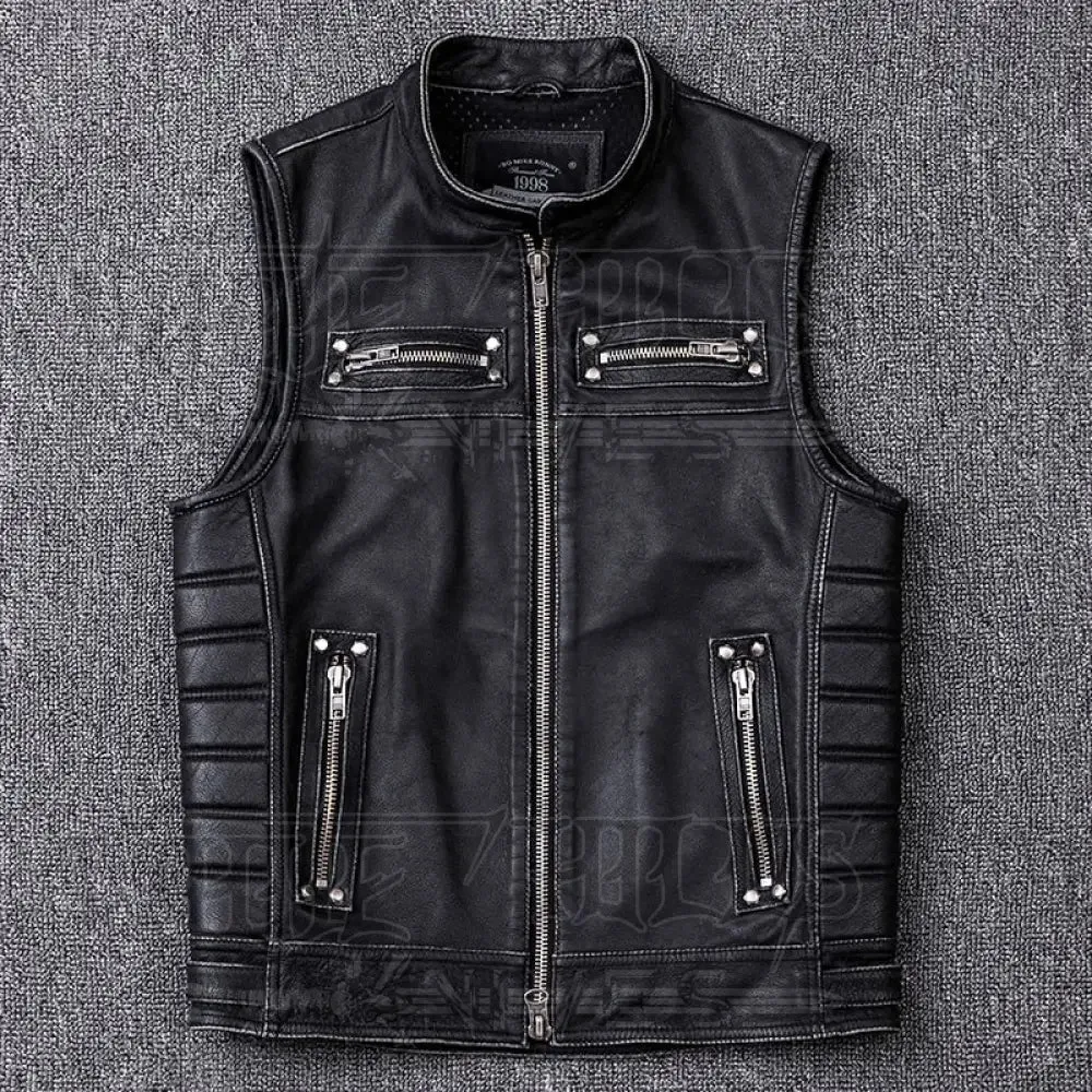 Rivet Genuine Cowhide Leather Vest Men's Motorcycle Biker Vests