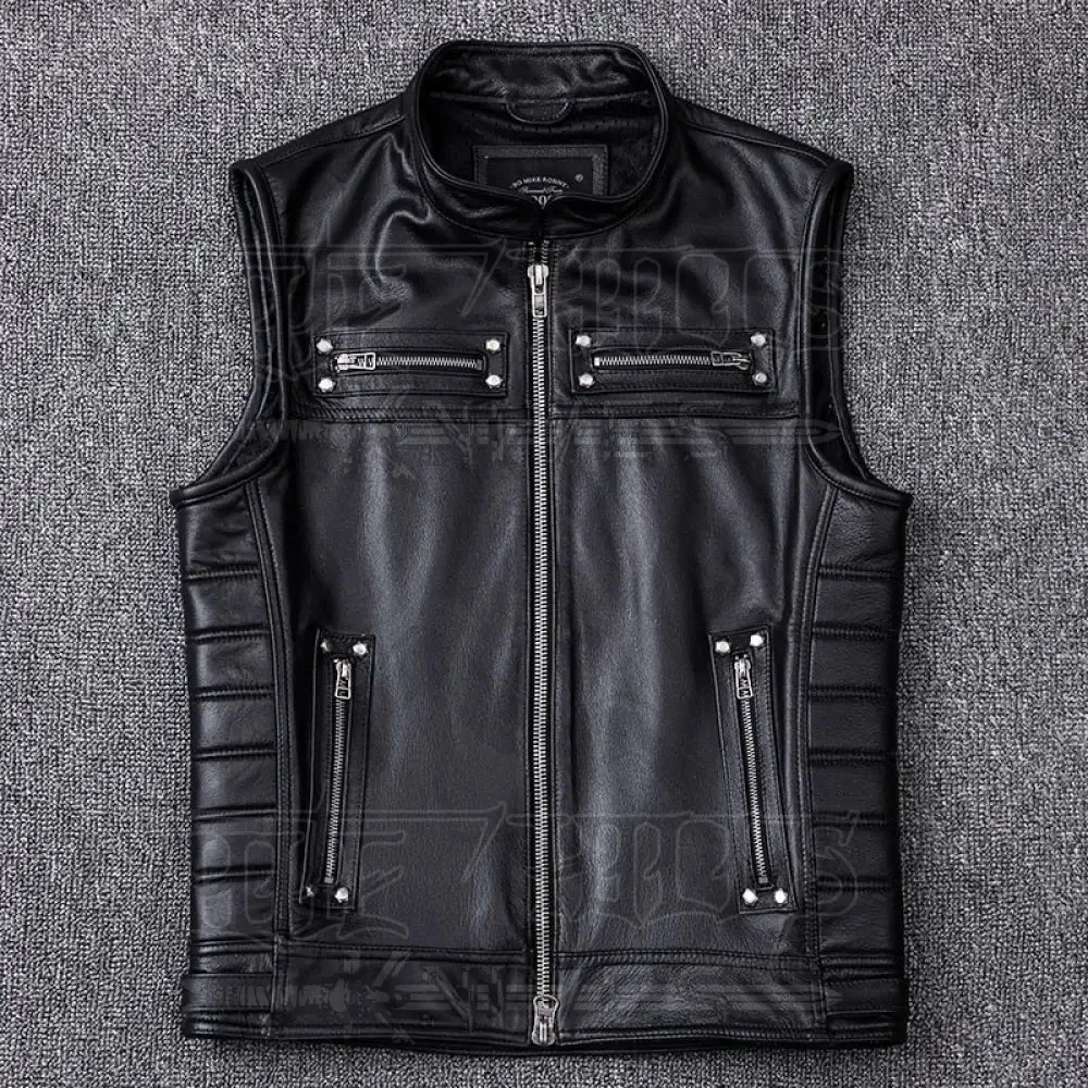 Rivet Genuine Cowhide Leather Vest Men's Motorcycle Biker Vests