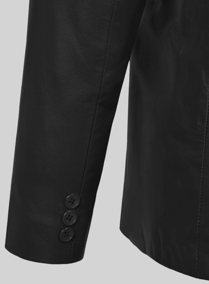 Soft Rich Black Leather Pea Coat