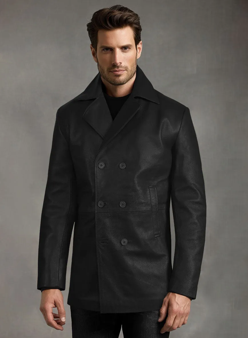 Soft Rich Black Leather Pea Coat