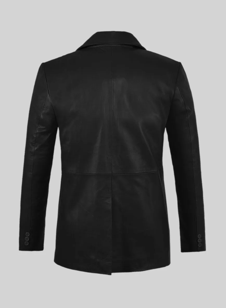 Soft Rich Black Leather Pea Coat