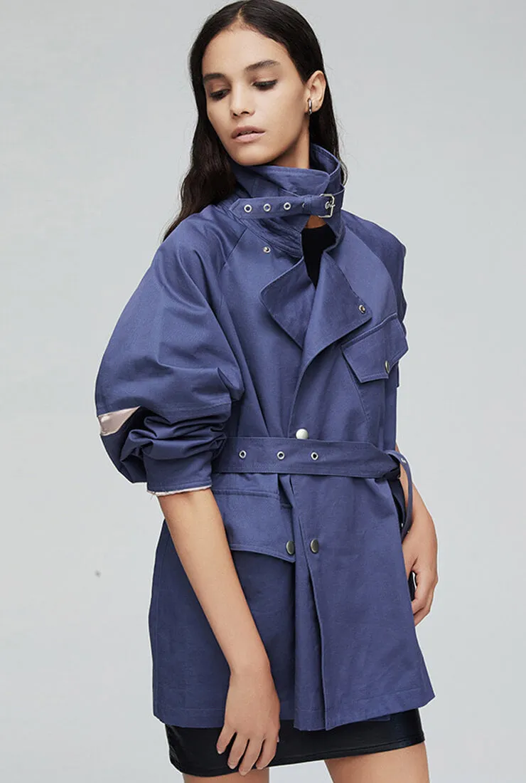 Solid Color Loose Belted Short Trench Coat