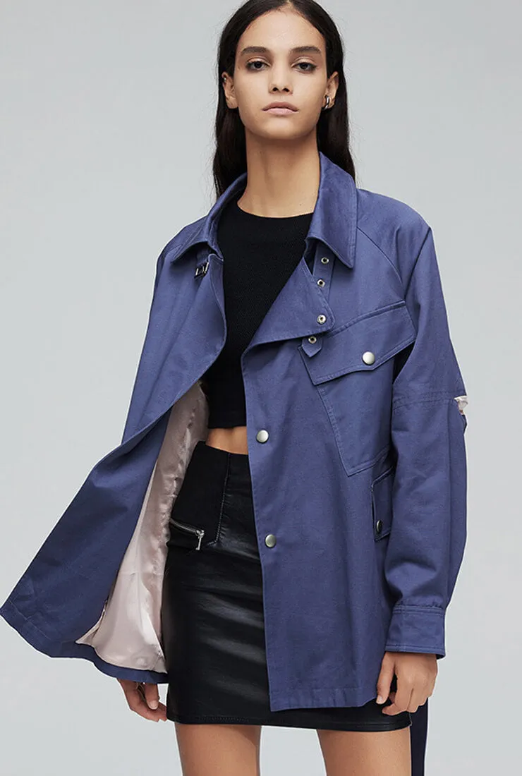 Solid Color Loose Belted Short Trench Coat