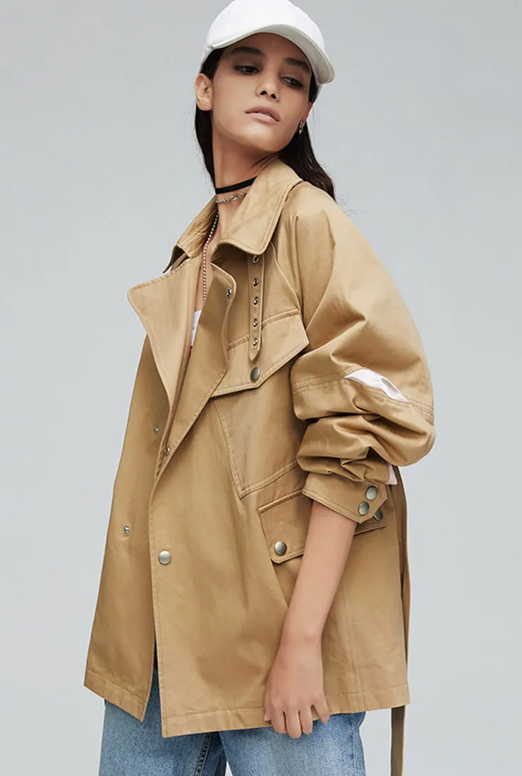 Solid Color Loose Belted Short Trench Coat