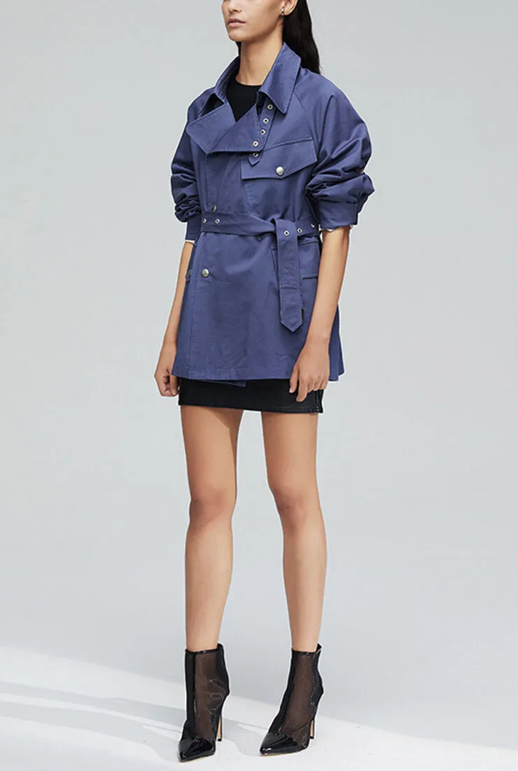 Solid Color Loose Belted Short Trench Coat