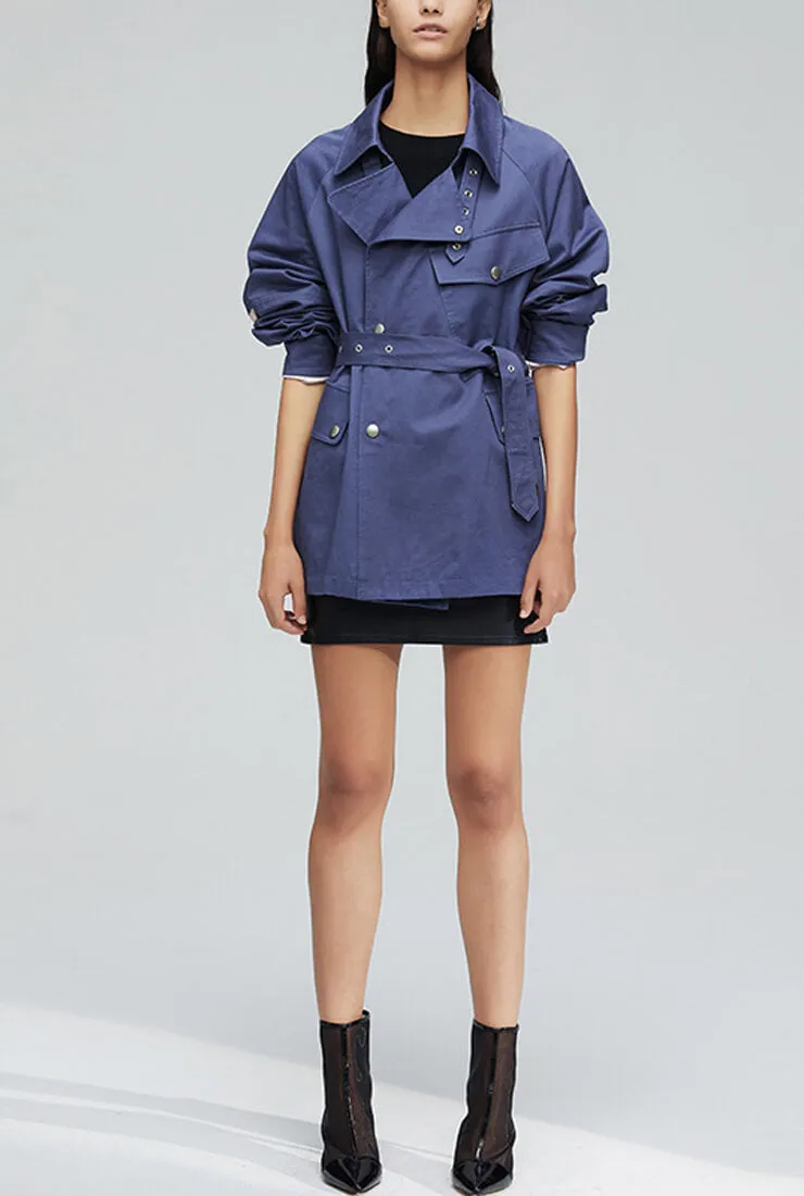 Solid Color Loose Belted Short Trench Coat