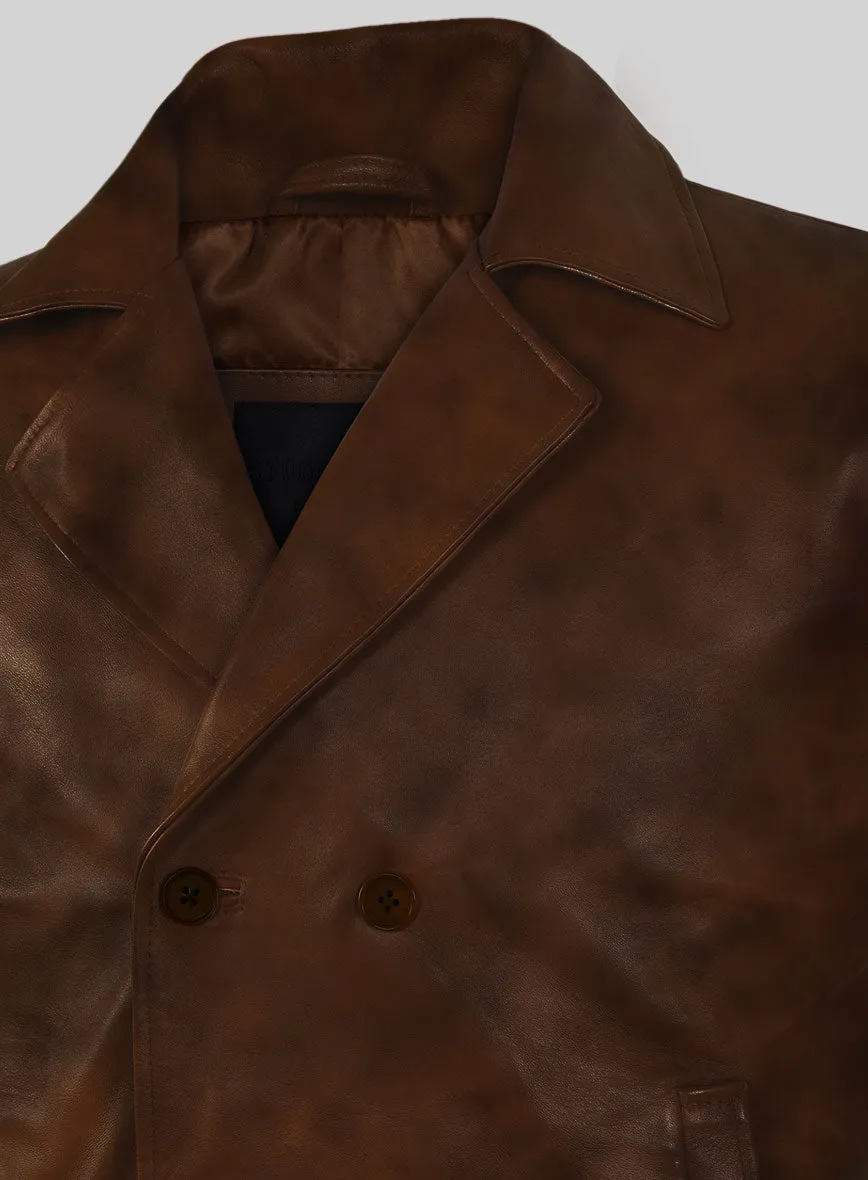 Spanish Brown Leather Pea Coat