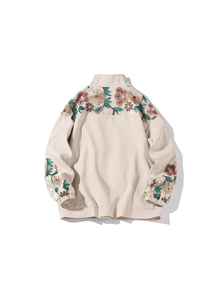 Stand Collar Embroidered Flower Bud Jacket