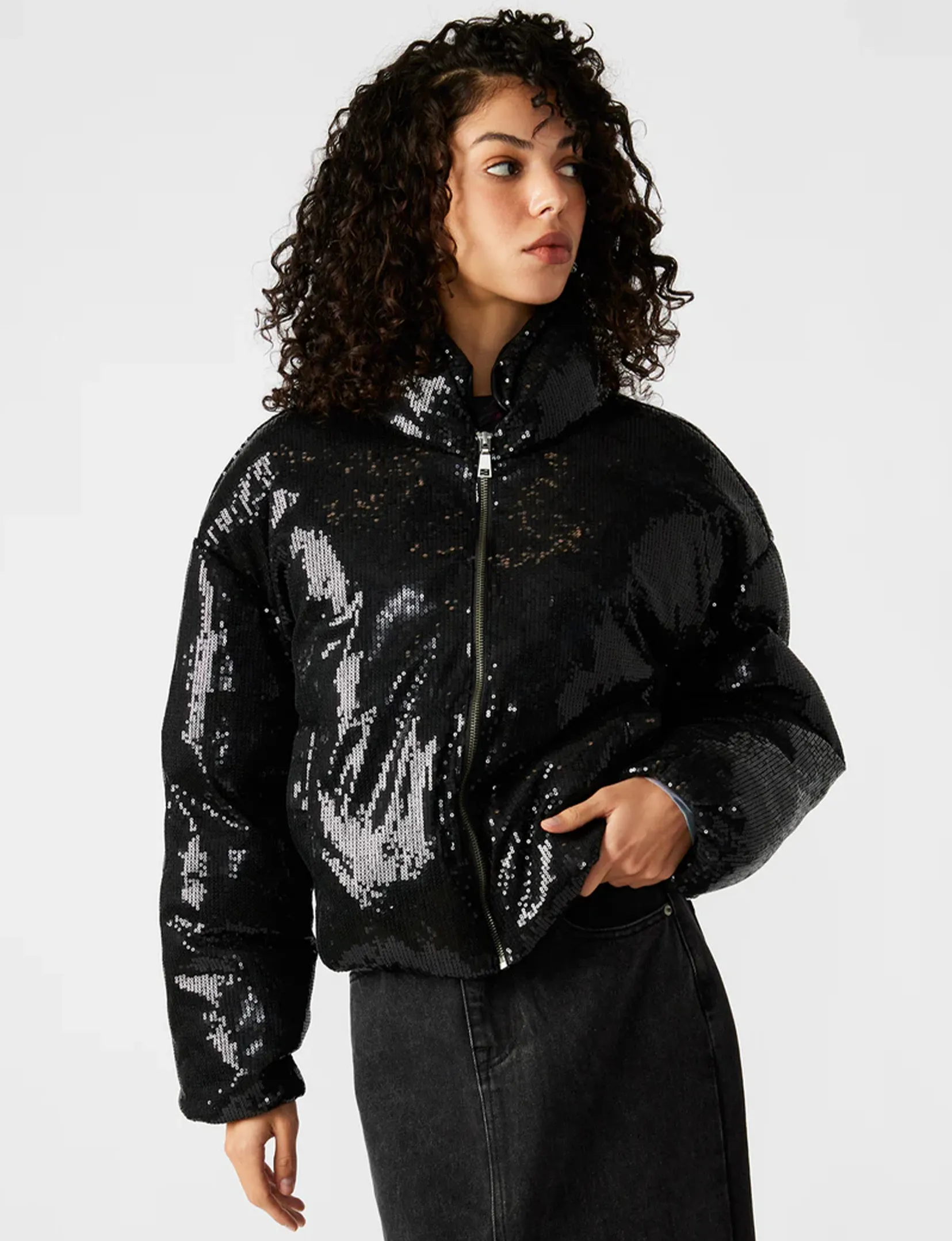 Stratton Sequin Puffer Jacket, Black