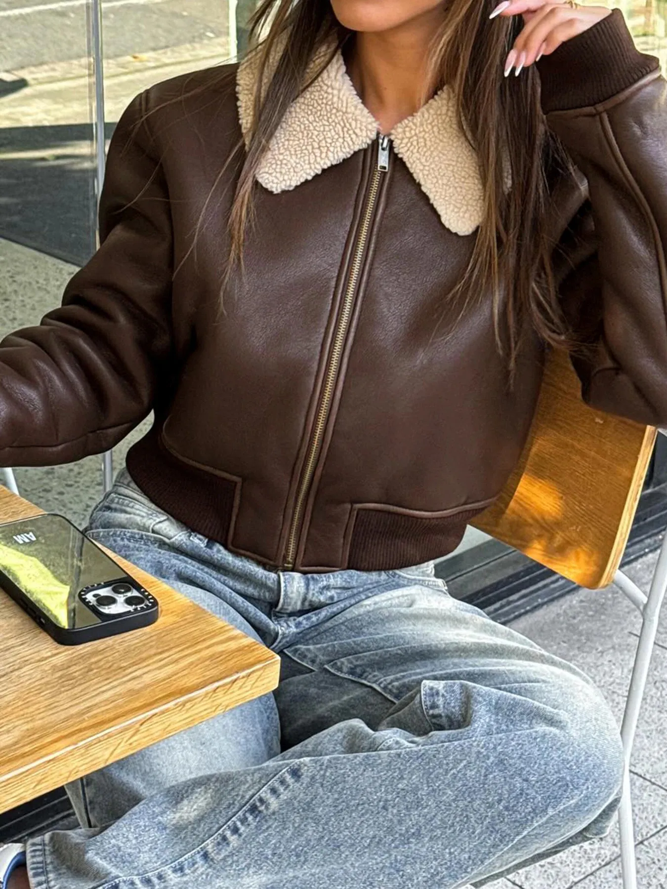 TAVIMART  -  Casual Solid Patchwork Pu Leather Jackets Basic Turn-Down Collar Long Sleeve Coats Women Autumn Winter Fashion Lady