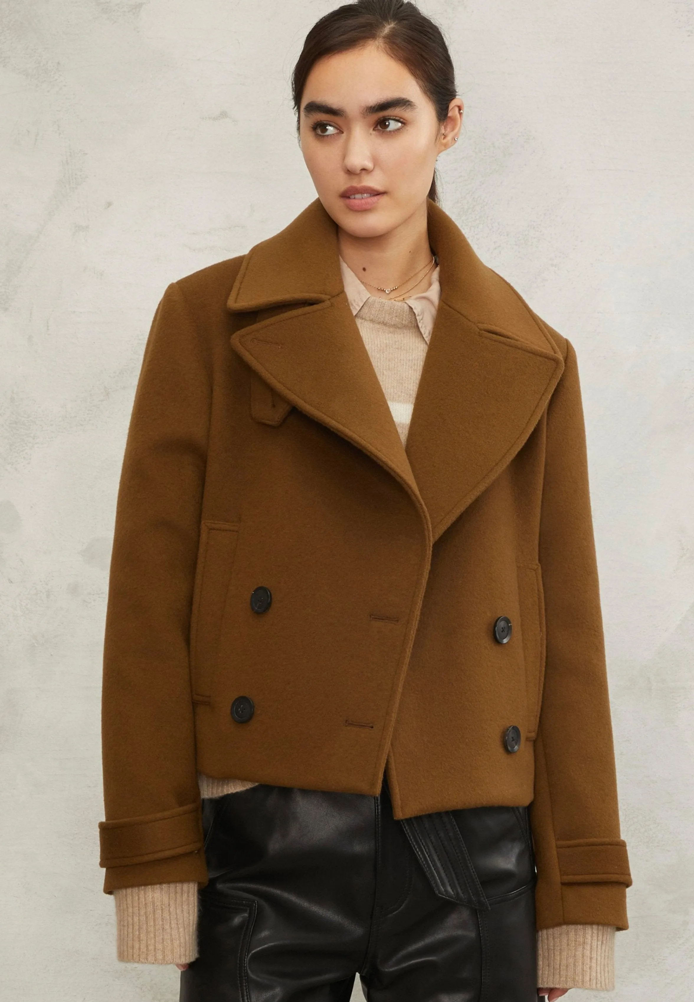 Vera Double Breasted Cropped Cashmere Blend Peacoat