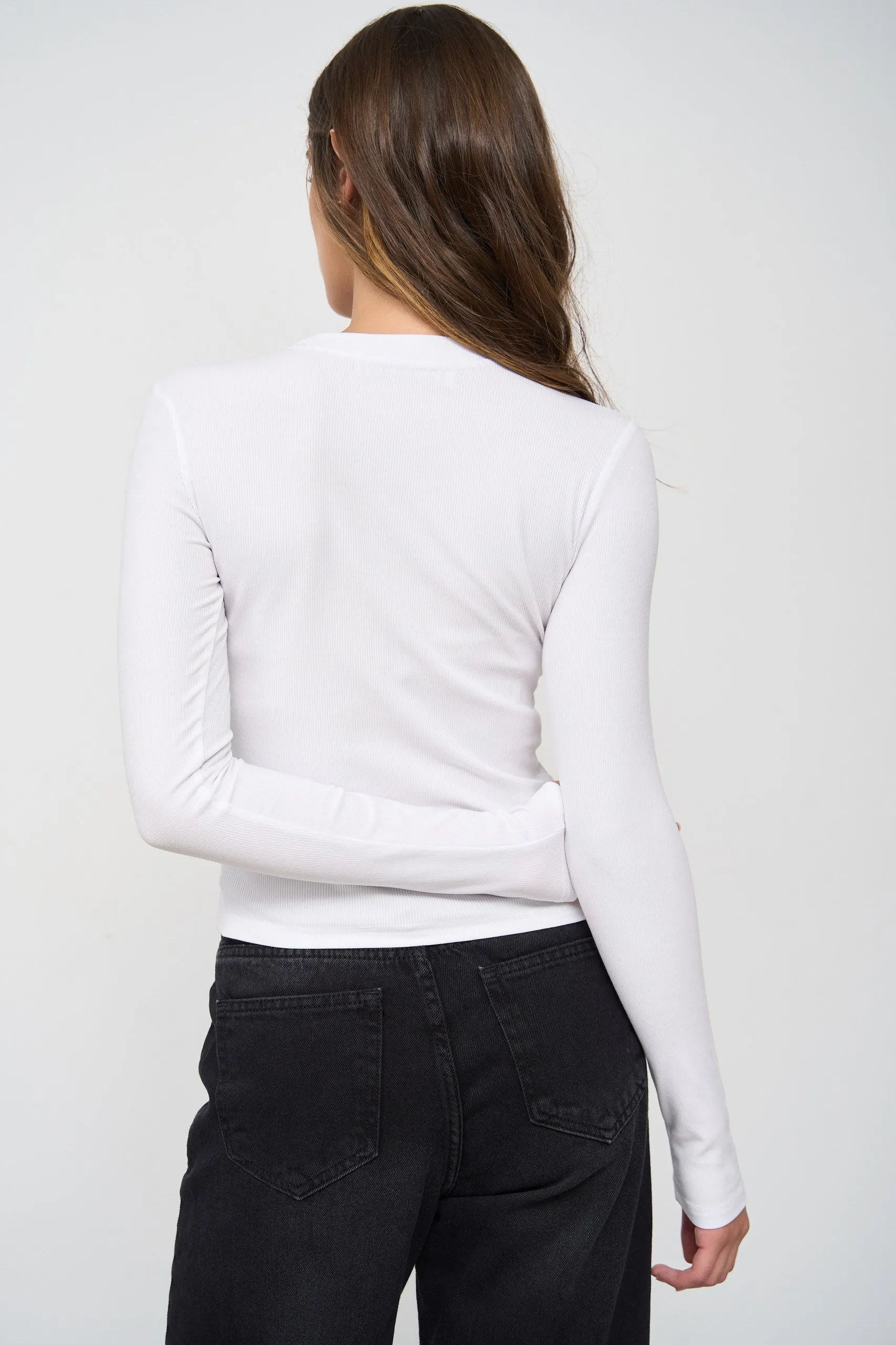 White Basic Long Sleeve Top