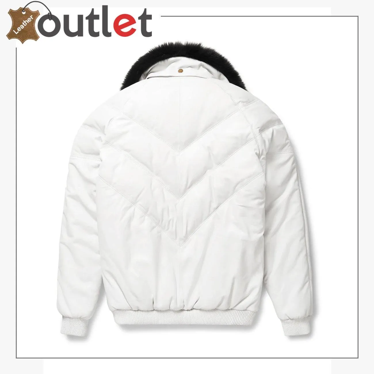 White Leather V Bomber Jacket