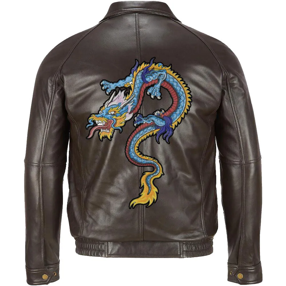 Wilsons Leather Contemporary Lamb Bomber Jacket with dragon embroidery