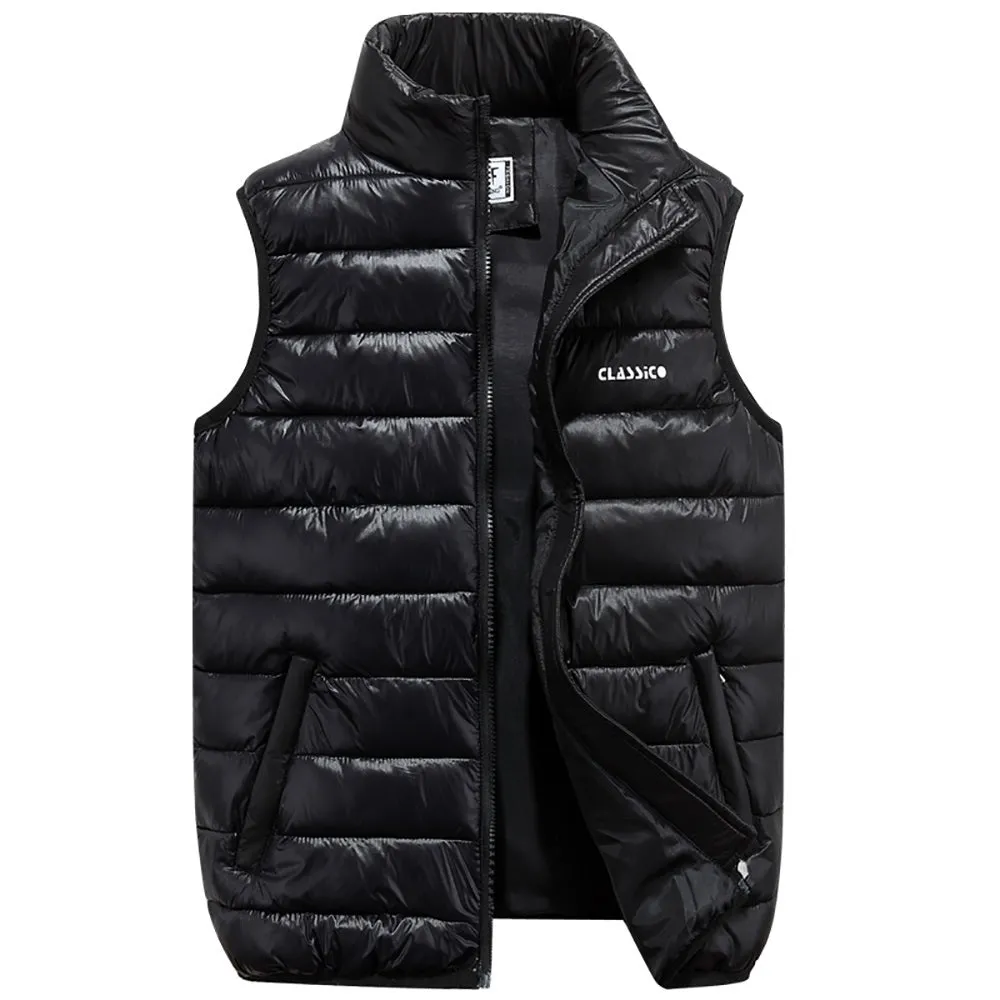 Winter Men's Sleeveless Plus Big Size Black Vest Autumn Casual Warm Thick Coats Cotton-Padded Work Men Waistcoat Vest Jacket