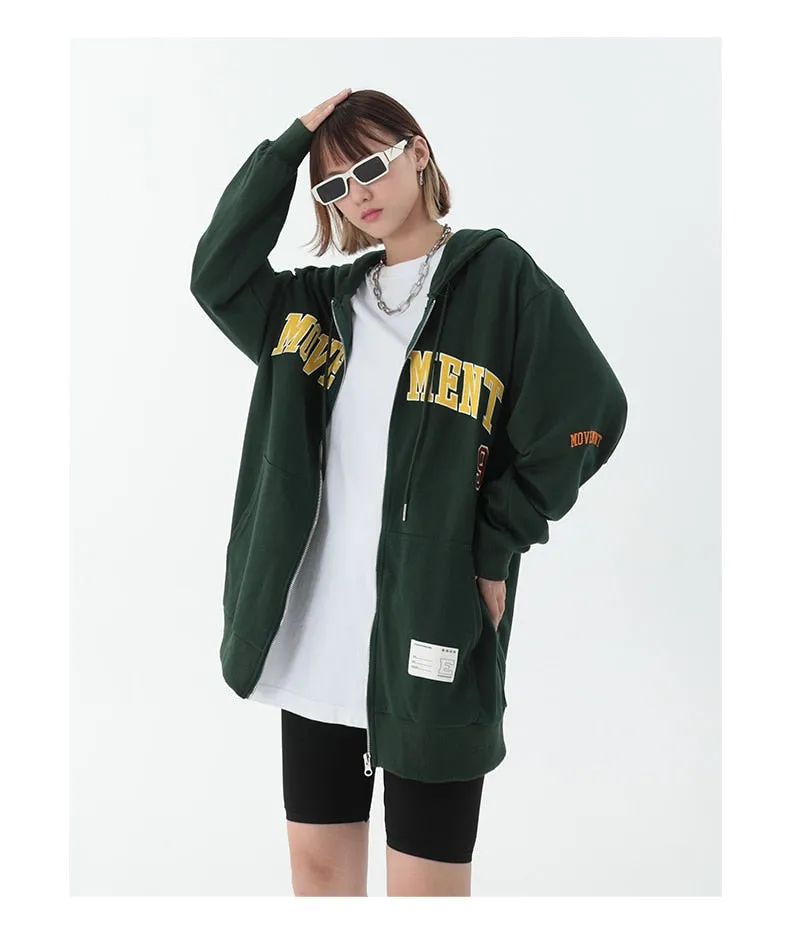 Wjczt Women's Vintage Street Zipper Hoodie Tops Letter Printing Long Sleeves Casual Fashion Baggy Ladies Sports Outerwear Tops Autumn