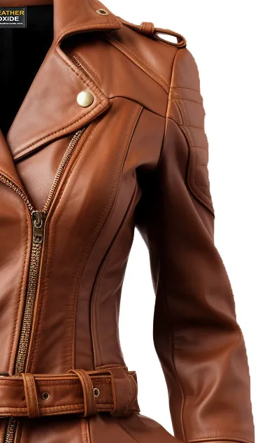 Women Brown Leather Jacket Asymmetrical Biker Style