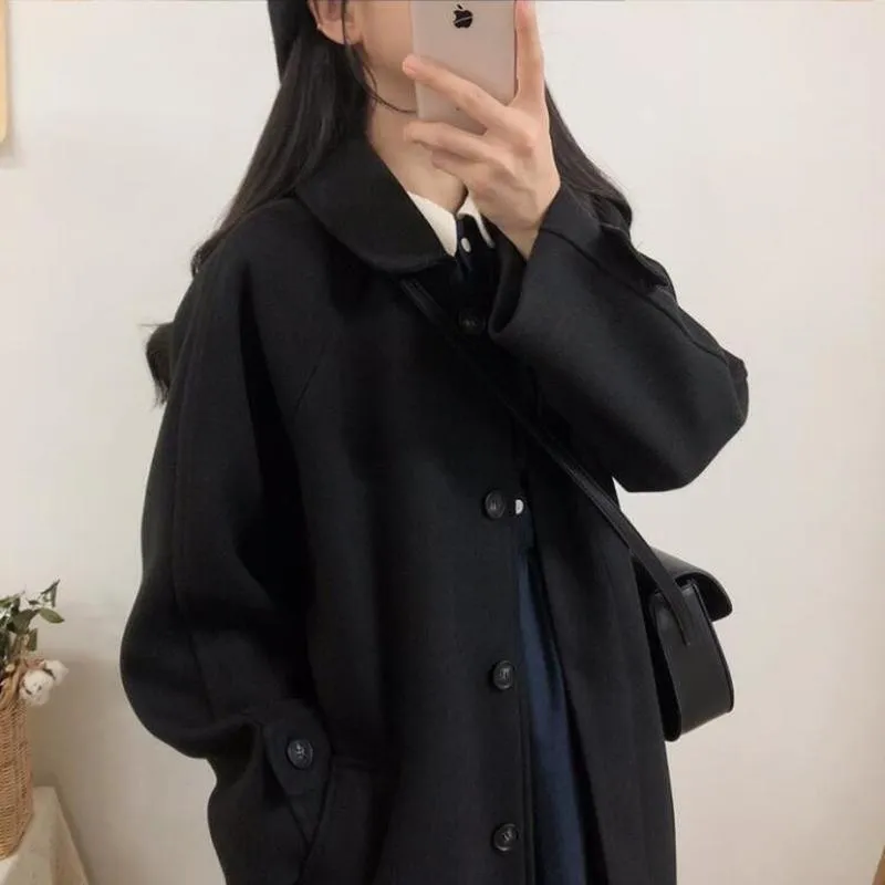 Women Wool Blends Coats Long Elegant Single Breasted Female Leisure Slim Autumn Outwear High Quality Overcoats Black All-match