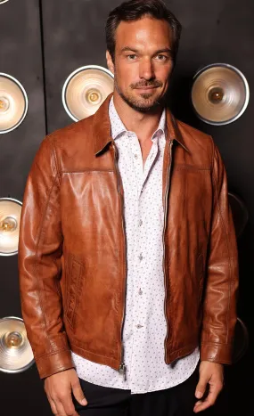 ZM3927C Cognac Washed Leather Jacket